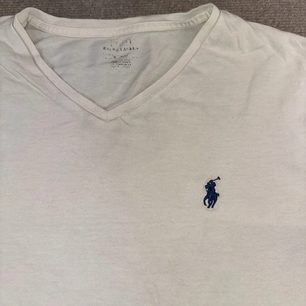 Polo Ralph Lauren Mens V-Neck T-Shirt Cream Off White Short Sleeve Pony Logo L